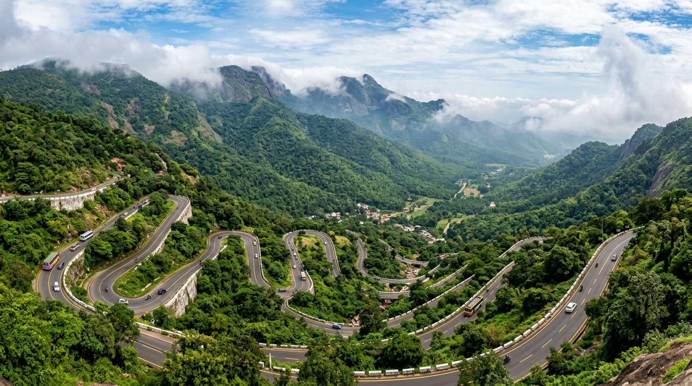 Kolli Hills mountain road and forests