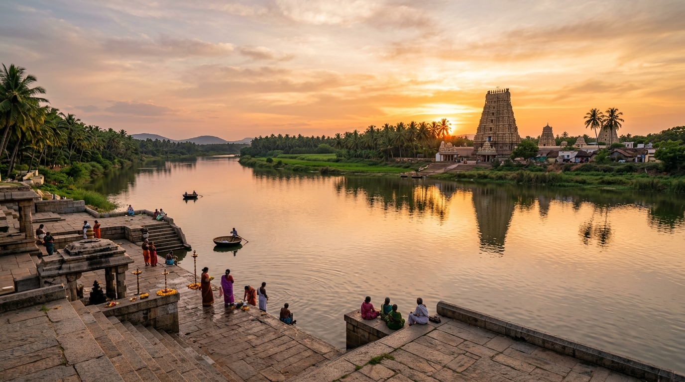 Sunset over River Kaveri in Mohanur