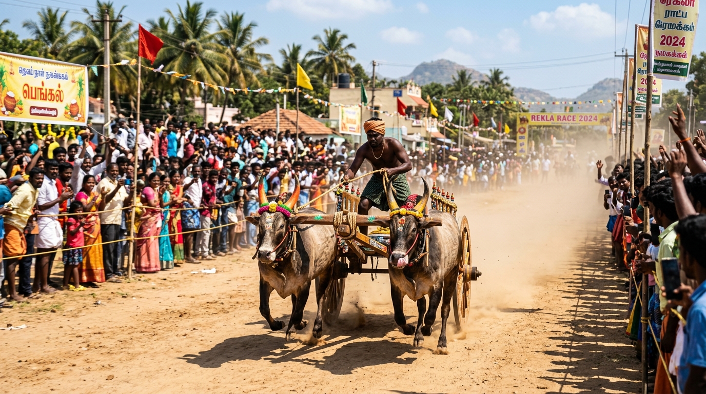 Traditional Rekla bull cart race in Namakkal district
